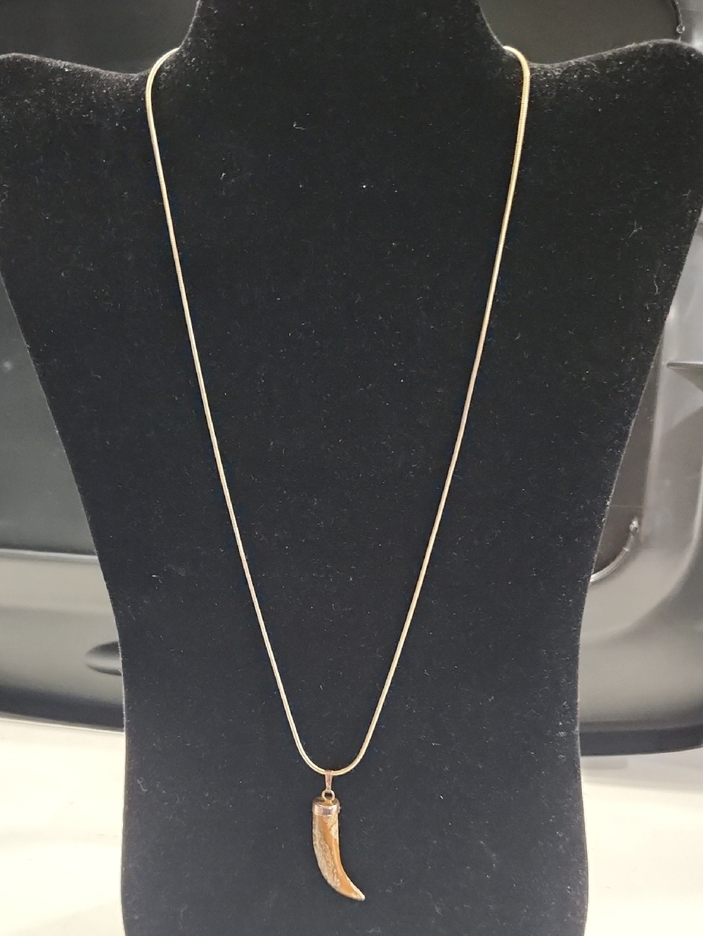 Gold Tone Horn Pendant Necklace - Vintage, 22"